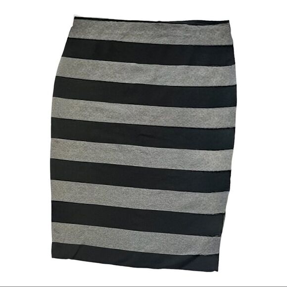 ZARA W&B Collection midi skirt bodycon pencil stretch striped black grey size M - Picture 4 of 13